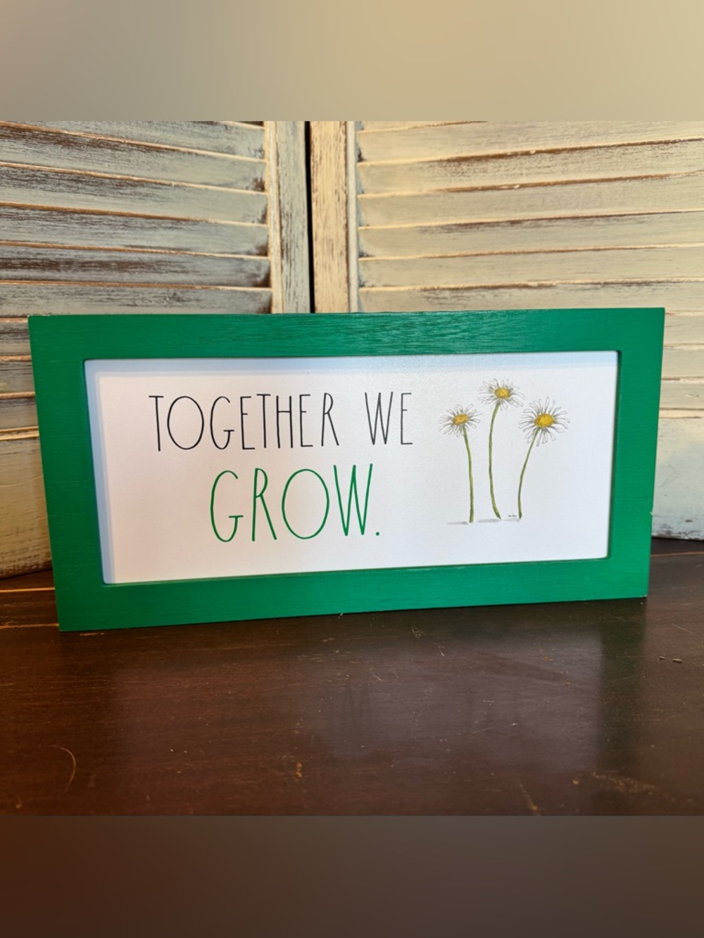 Rae Dunn Together We Grow Wood Sign NWT Green Daisy